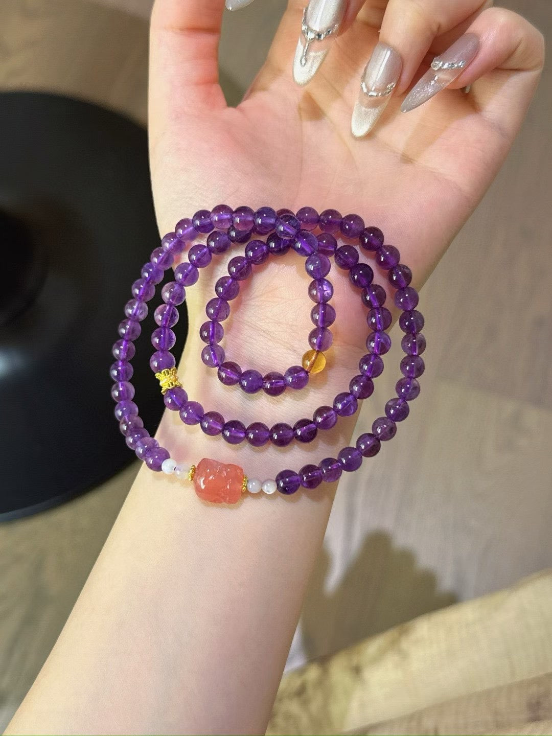 Amethyst & Blue Amber Pixiu Bracelet