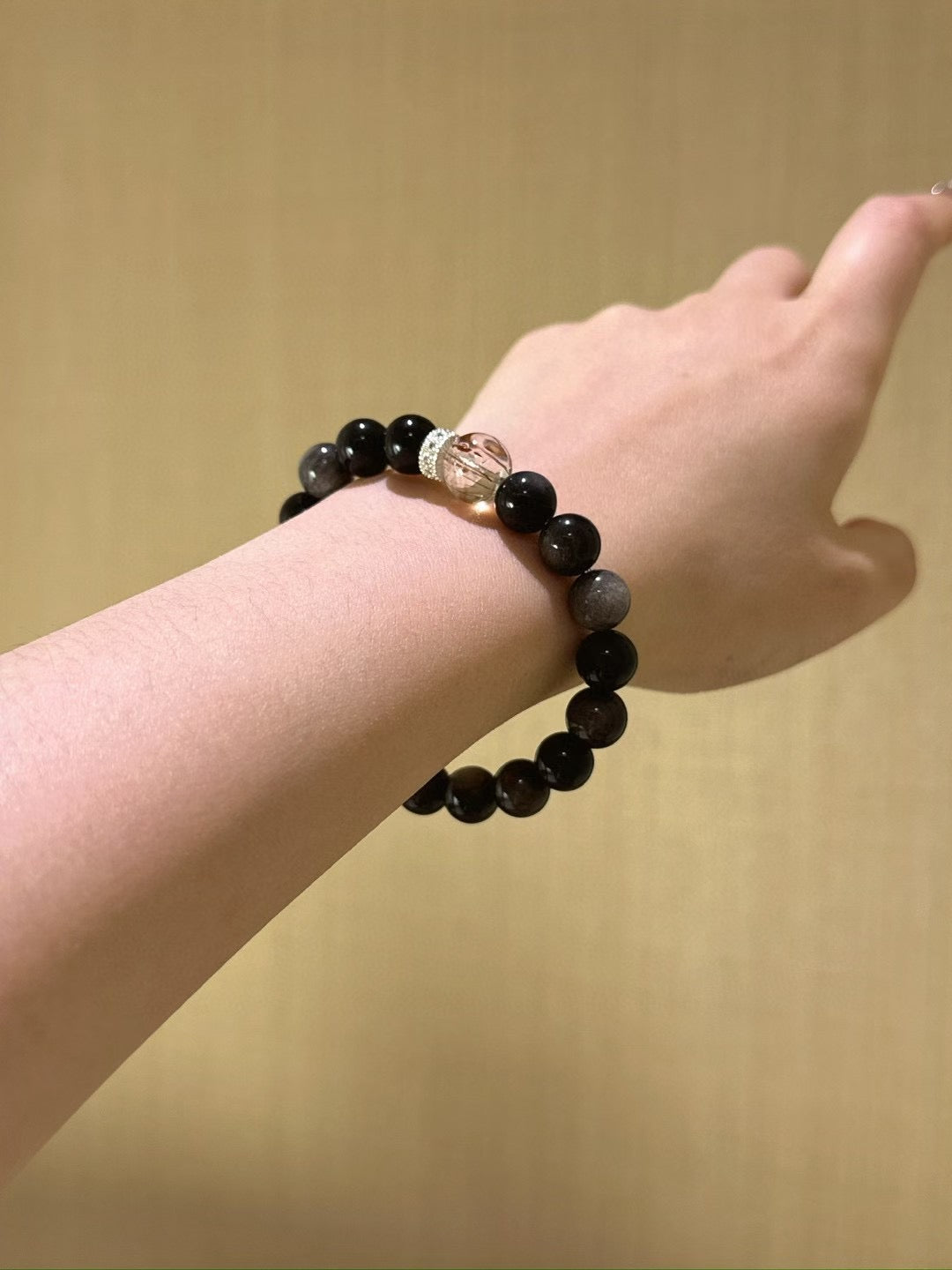 Silver Obsidian × Black Rutilated Quartz Bracelet