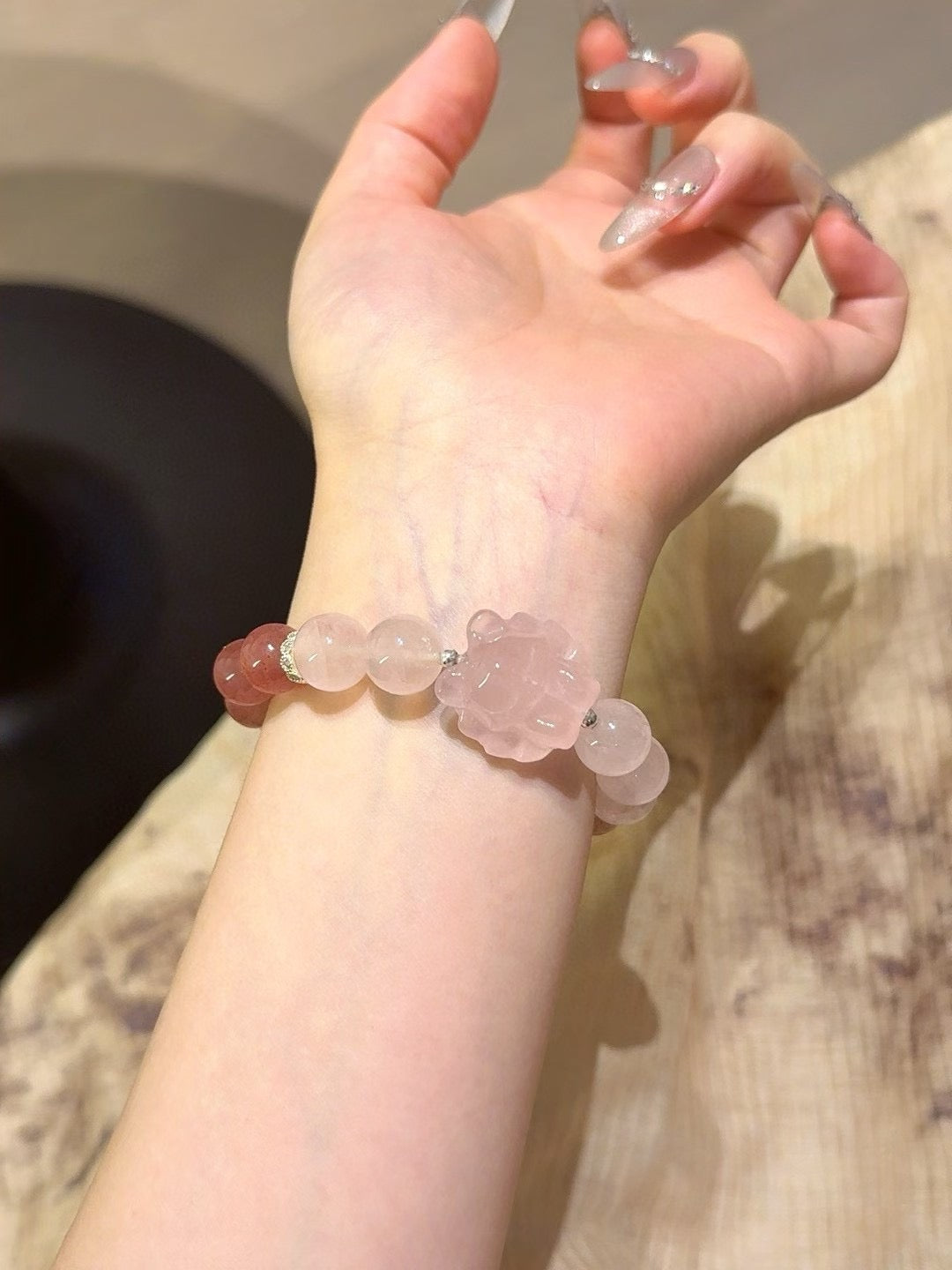 Strawberry Quartz & Rose Quartz Nine-Tailed Fox Bracelet