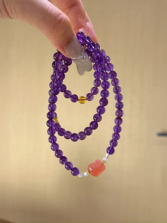 Amethyst & Blue Amber Pixiu Bracelet