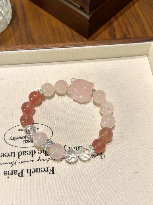 Strawberry Quartz & Rose Quartz Nine-Tailed Fox Bracelet