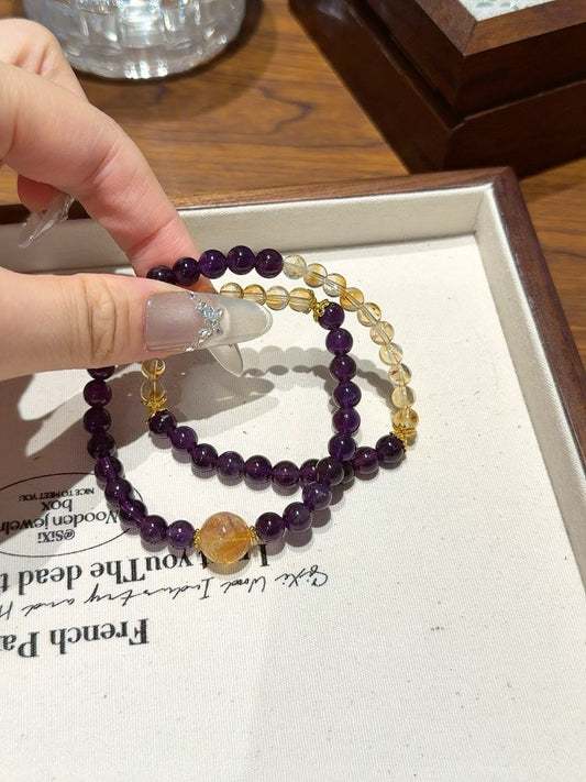 Yellow Quartz & Amethyst Multi-Wrap Bracelet