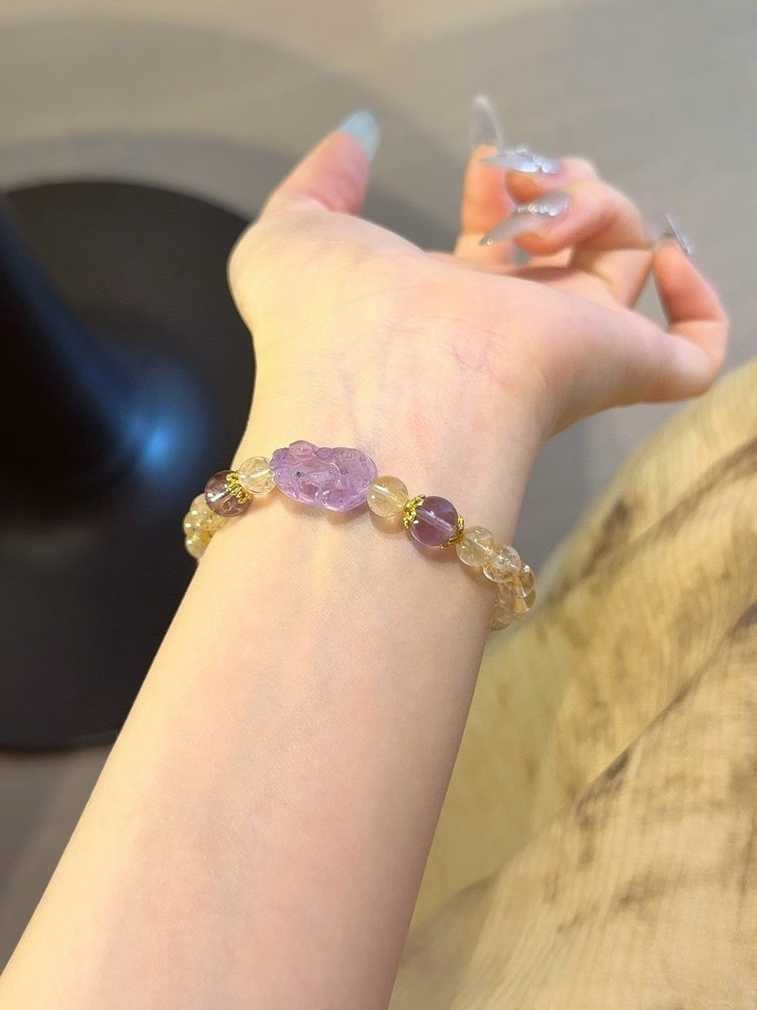 Yellow Quartz & Amethyst Pixiu Bracelet