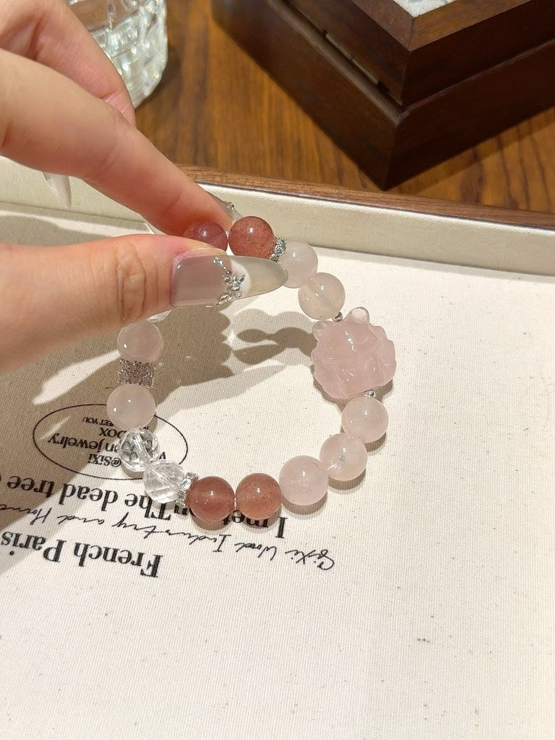 Strawberry Quartz & Rose Quartz Nine-Tailed Fox Bracelet