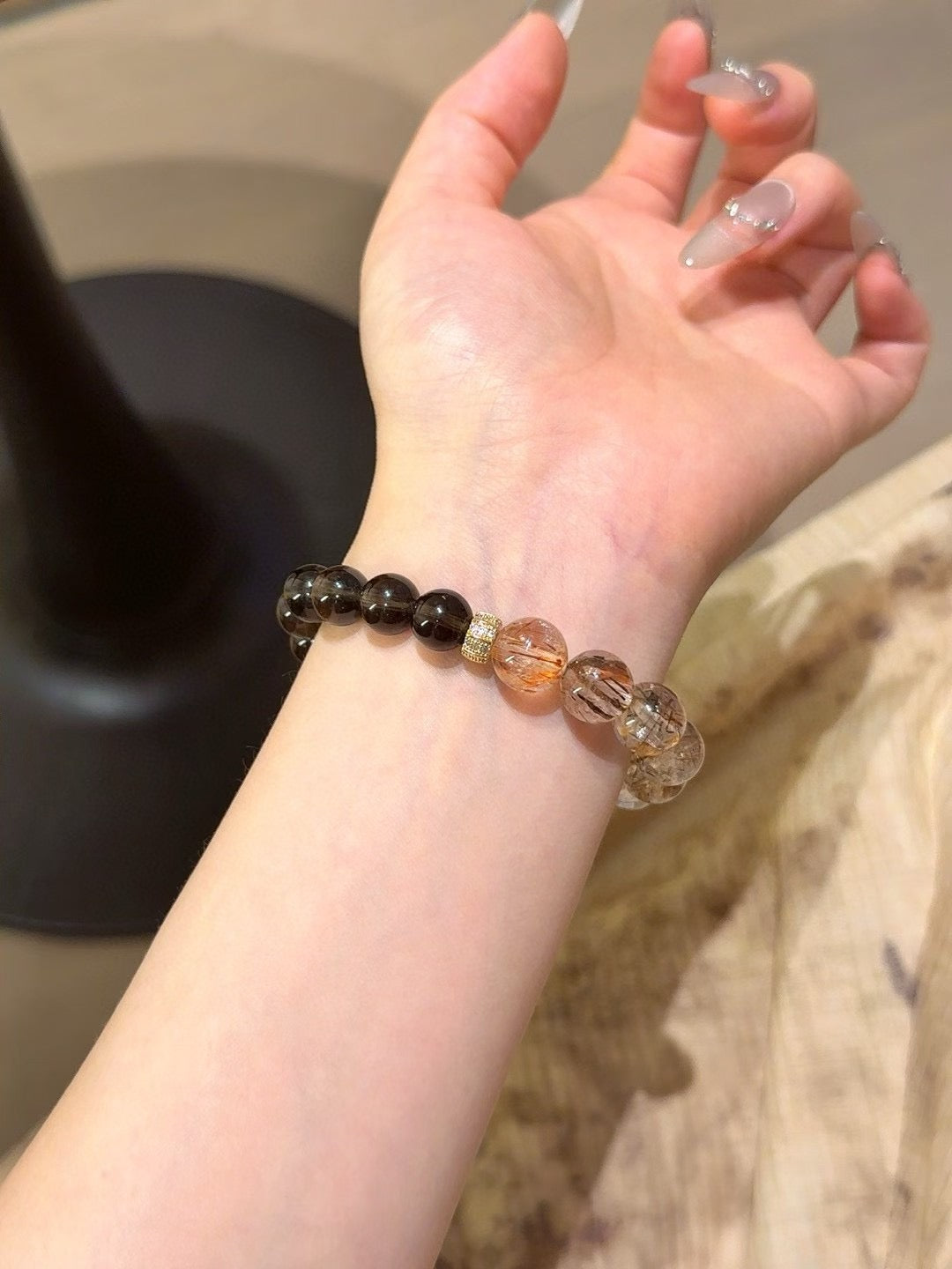 Smoky Quartz × Black Rutilated Quartz Bracelet