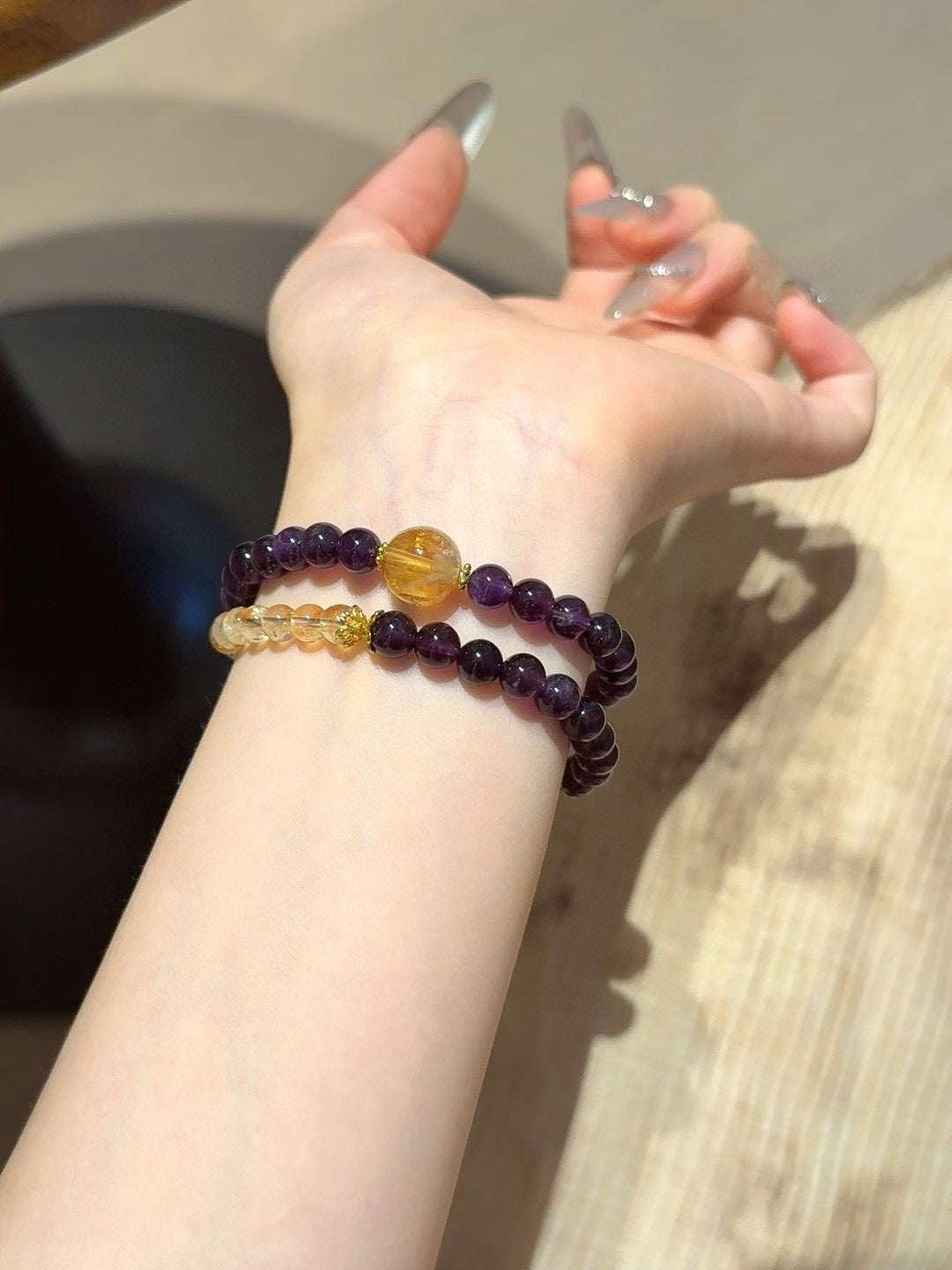 Yellow Quartz & Amethyst Multi-Wrap Bracelet