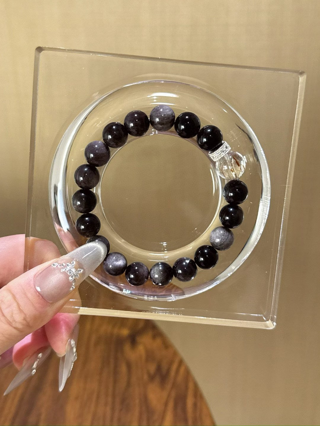 Silver Obsidian × Black Rutilated Quartz Bracelet
