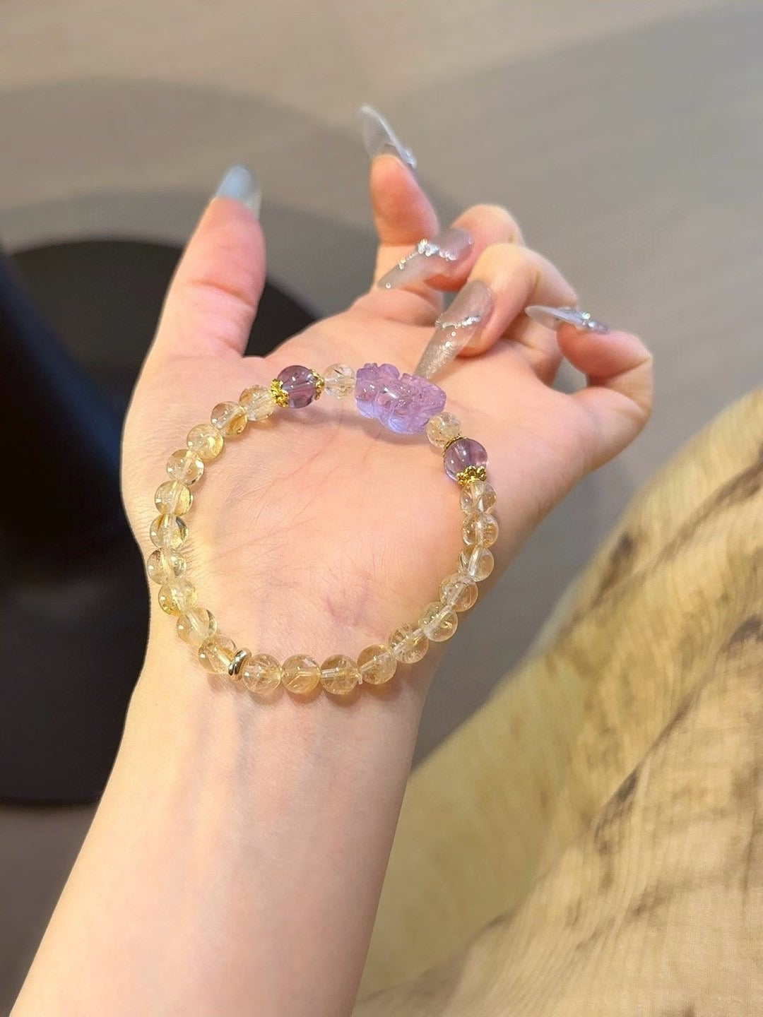 Yellow Quartz & Amethyst Pixiu Bracelet
