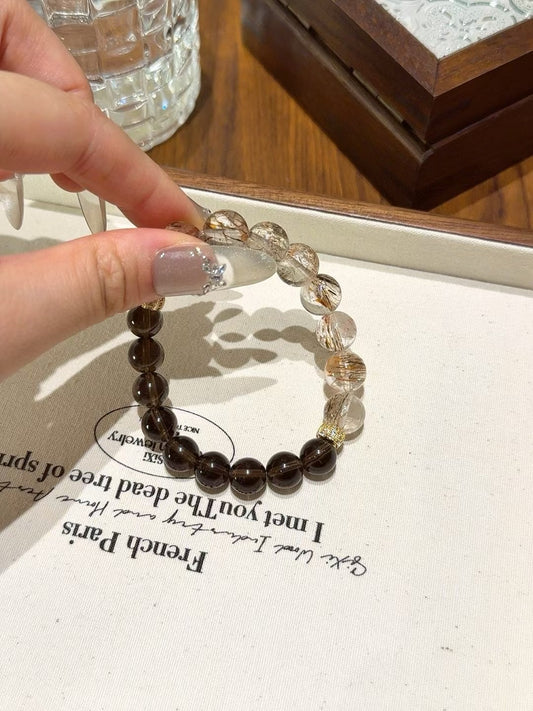 Smoky Quartz × Black Rutilated Quartz Bracelet