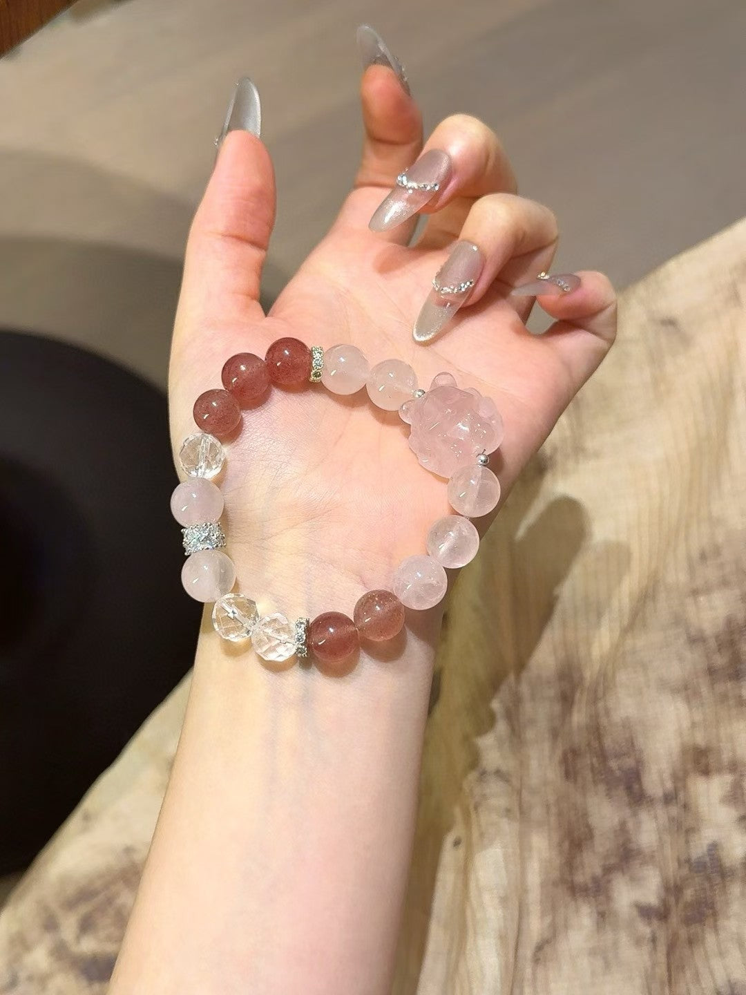 Strawberry Quartz & Rose Quartz Nine-Tailed Fox Bracelet