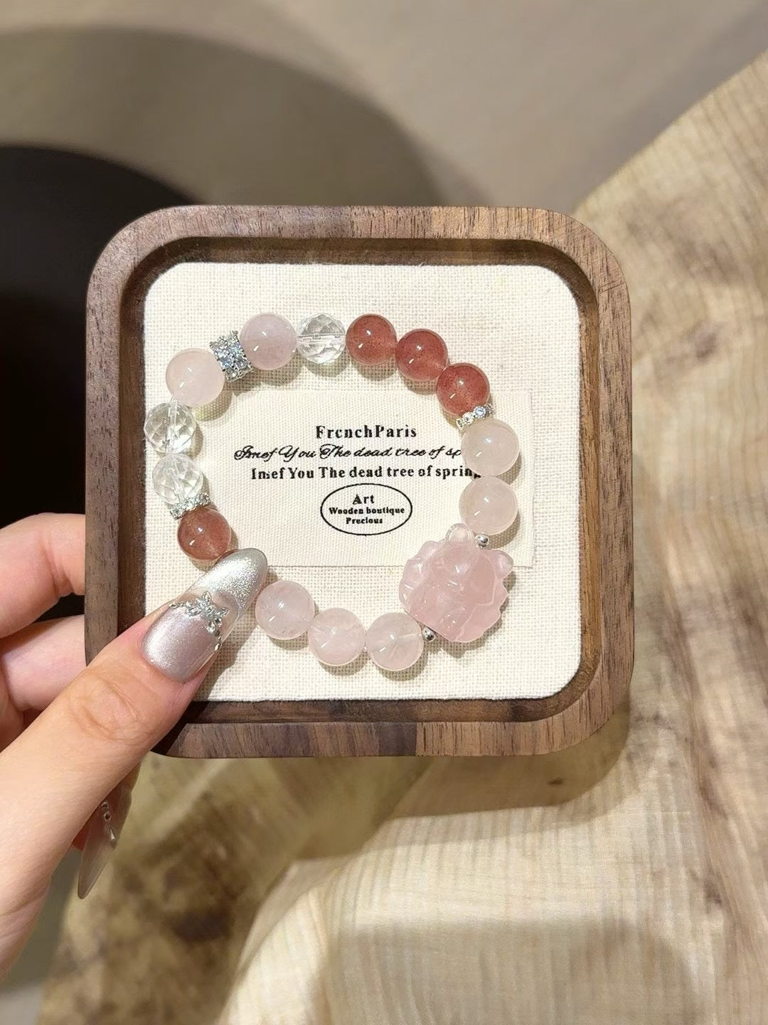 Strawberry Quartz & Rose Quartz Nine-Tailed Fox Bracelet